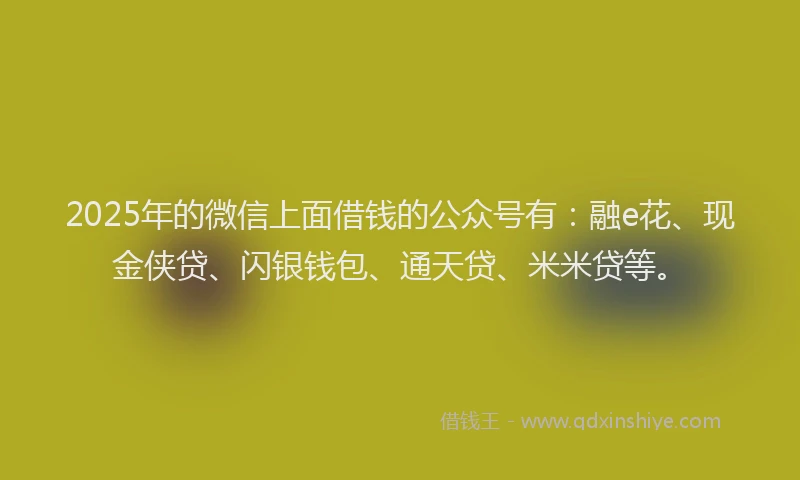 2025年的微信上面借钱的公众号有：融e花、现金侠贷、闪银钱包、通天贷、米米贷等。