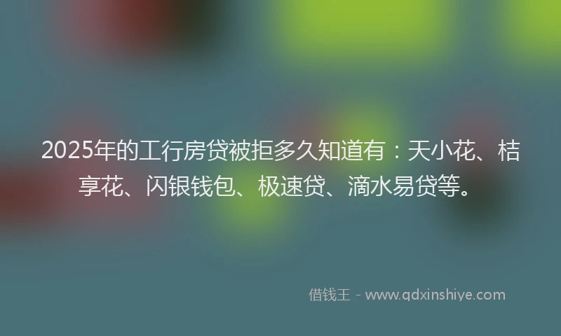 2025年的工行房贷被拒多久知道有：天小花、桔享花、闪银钱包、极速贷、滴水易贷等。