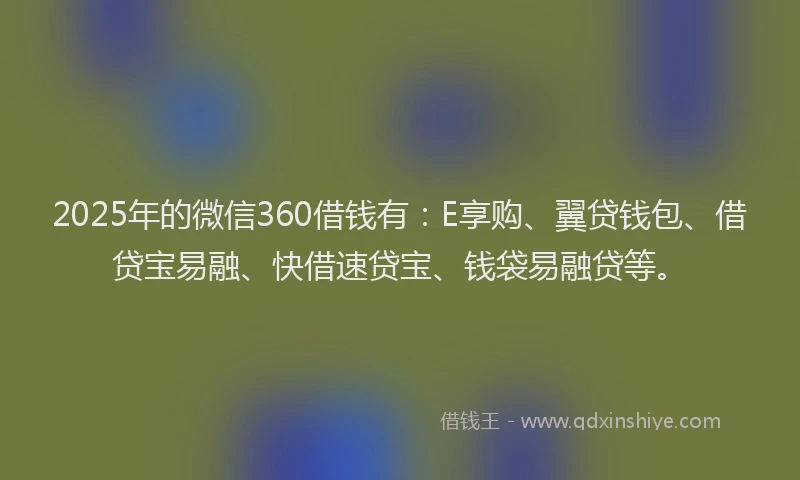 2025年的微信360借钱有：E享购、翼贷钱包、借贷宝易融、快借速贷宝、钱袋易融贷等。