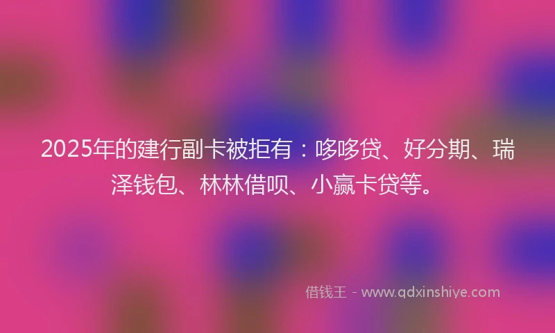 2025年的建行副卡被拒有：哆哆贷、好分期、瑞泽钱包、林林借呗、小赢卡贷等。