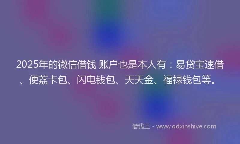 2025年的微信借钱 账户也是本人有：易贷宝速借、便荔卡包、闪电钱包、天天金、福禄钱包等。