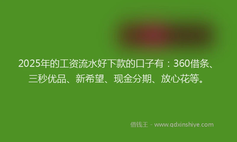 2025年的工资流水好下款的口子有：360借条、三秒优品、新希望、现金分期、放心花等。
