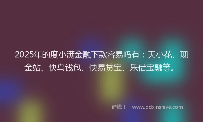 2025年的度小满金融下款容易吗有：天小花、现金站、快鸟钱包、快易贷宝、乐借宝融等。