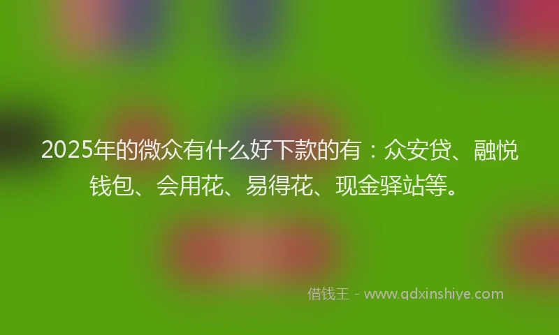 2025年的微众有什么好下款的有：众安贷、融悦钱包、会用花、易得花、现金驿站等。