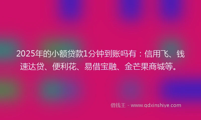 2025年的小额贷款1分钟到账吗有：信用飞、钱速达贷、便利花、易借宝融、金芒果商城等。