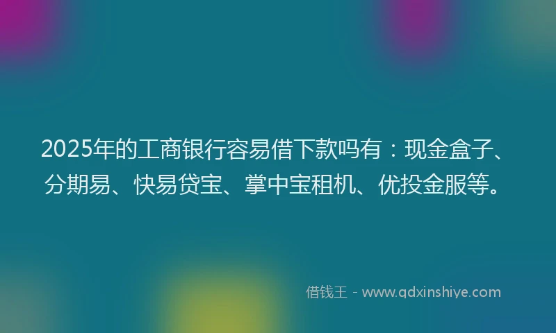 2025年的工商银行容易借下款吗有：现金盒子、分期易、快易贷宝、掌中宝租机、优投金服等。