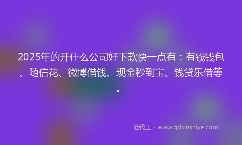 2025年的开什么公司好下款快一点有：有钱钱包、随信花、微博借钱、现金秒到宝、钱贷乐借等。
