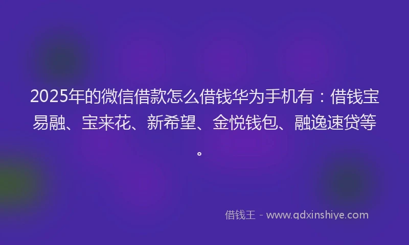 2025年的微信借款怎么借钱华为手机有：借钱宝易融、宝来花、新希望、金悦钱包、融逸速贷等。