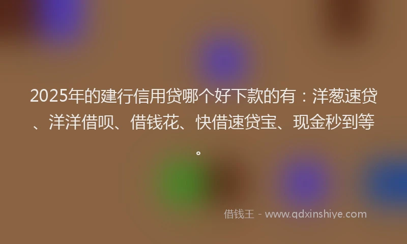 2025年的建行信用贷哪个好下款的有：洋葱速贷、洋洋借呗、借钱花、快借速贷宝、现金秒到等。