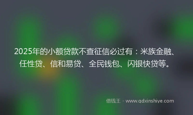 2025年的小额贷款不查征信必过有：米族金融、任性贷、信和易贷、全民钱包、闪银快贷等。
