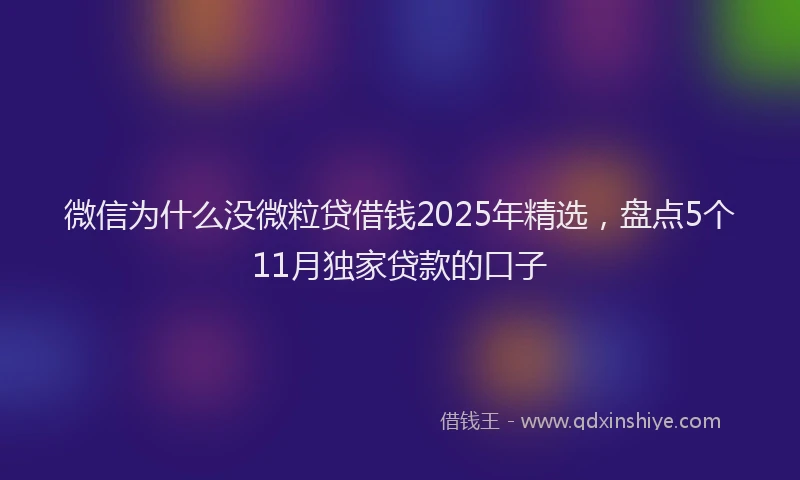 微信为什么没微粒贷借钱2025年精选，盘点5个11月独家贷款的口子