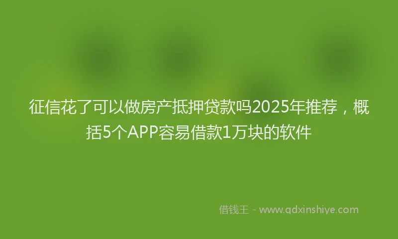 征信花了可以做房产抵押贷款吗2025年推荐，概括5个APP容易借款1万块的软件