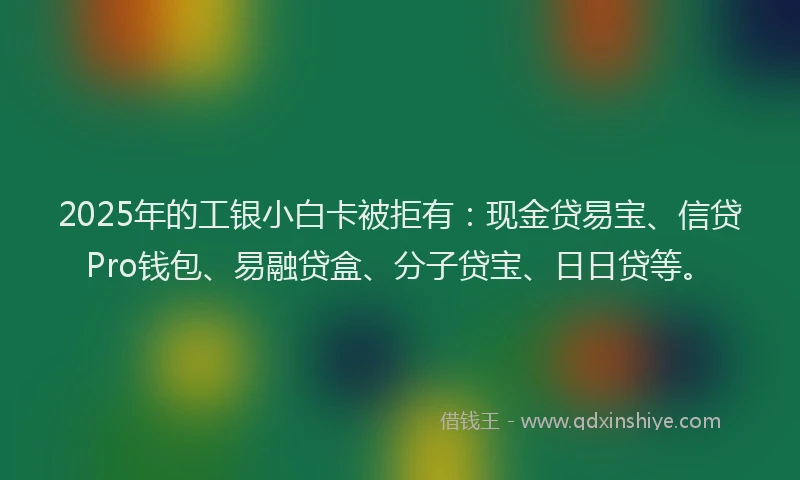 2025年的工银小白卡被拒有：现金贷易宝、信贷Pro钱包、易融贷盒、分子贷宝、日日贷等。