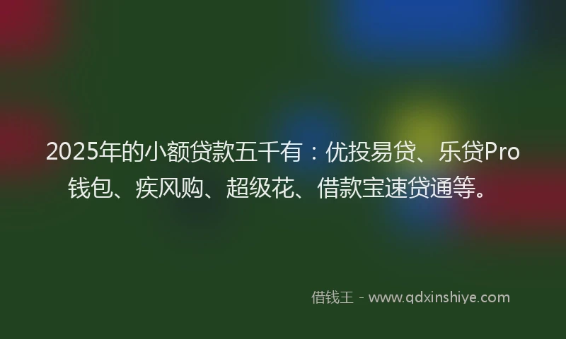 2025年的小额贷款五千有：优投易贷、乐贷Pro钱包、疾风购、超级花、借款宝速贷通等。