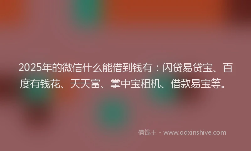 2025年的微信什么能借到钱有：闪贷易贷宝、百度有钱花、天天富、掌中宝租机、借款易宝等。