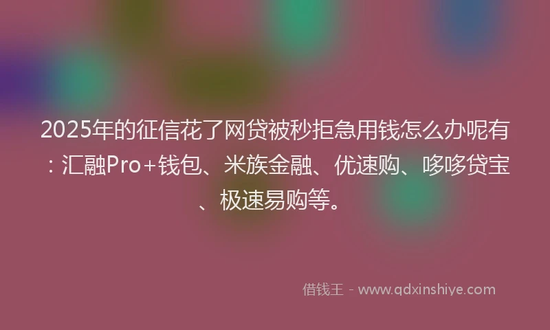 2025年的征信花了网贷被秒拒急用钱怎么办呢有：汇融Pro+钱包、米族金融、优速购、哆哆贷宝、极速易购等。