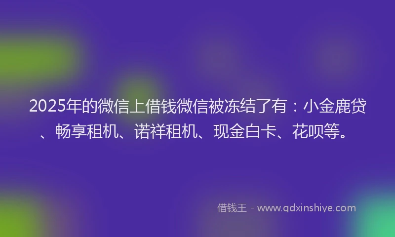 2025年的微信上借钱微信被冻结了有：小金鹿贷、畅享租机、诺祥租机、现金白卡、花呗等。