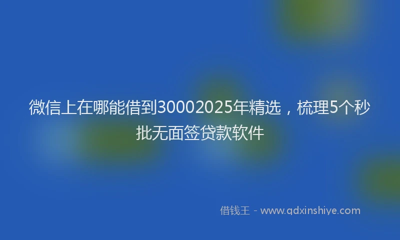 微信上在哪能借到30002025年精选，梳理5个秒批无面签贷款软件