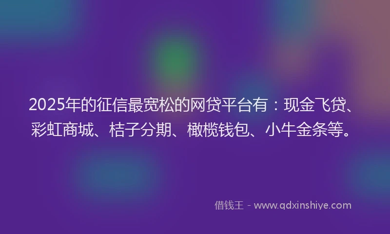 2025年的征信最宽松的网贷平台有：现金飞贷、彩虹商城、桔子分期、橄榄钱包、小牛金条等。