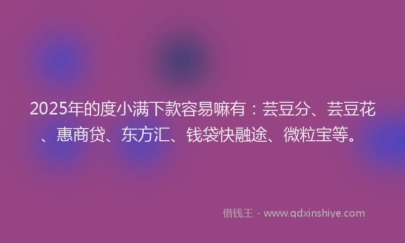 2025年的度小满下款容易嘛有：芸豆分、芸豆花、惠商贷、东方汇、钱袋快融途、微粒宝等。