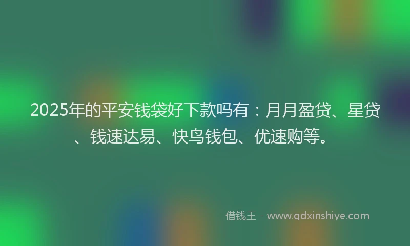2025年的平安钱袋好下款吗有：月月盈贷、星贷、钱速达易、快鸟钱包、优速购等。