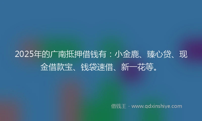 2025年的广南抵押借钱有：小金鹿、臻心贷、现金借款宝、钱袋速借、新一花等。
