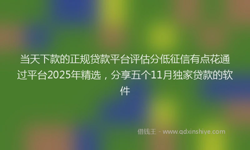 当天下款的正规贷款平台评估分低征信有点花通过平台2025年精选，分享五个11月独家贷款的软件