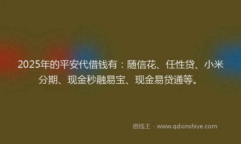 2025年的平安代借钱有：随信花、任性贷、小米分期、现金秒融易宝、现金易贷通等。