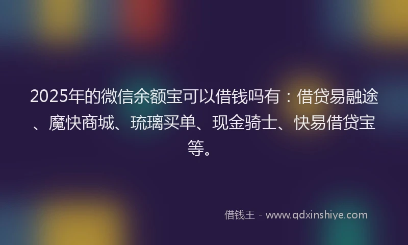 2025年的微信余额宝可以借钱吗有：借贷易融途、魔快商城、琉璃买单、现金骑士、快易借贷宝等。