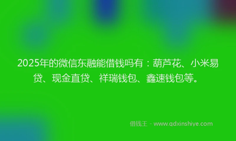2025年的微信东融能借钱吗有：葫芦花、小米易贷、现金直贷、祥瑞钱包、鑫速钱包等。