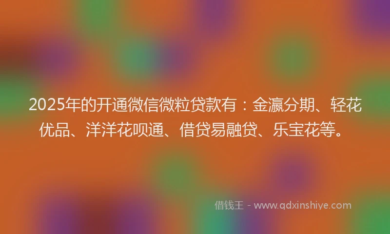 2025年的开通微信微粒贷款有：金瀛分期、轻花优品、洋洋花呗通、借贷易融贷、乐宝花等。