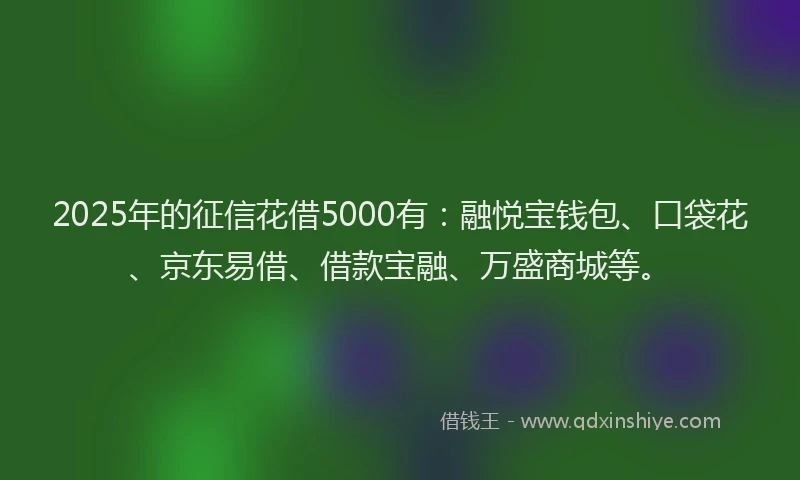 2025年的征信花借5000有：融悦宝钱包、口袋花、京东易借、借款宝融、万盛商城等。