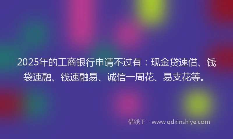 2025年的工商银行申请不过有：现金贷速借、钱袋速融、钱速融易、诚信一周花、易支花等。