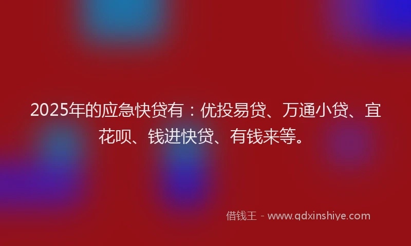 2025年的应急快贷有：优投易贷、万通小贷、宜花呗、钱进快贷、有钱来等。