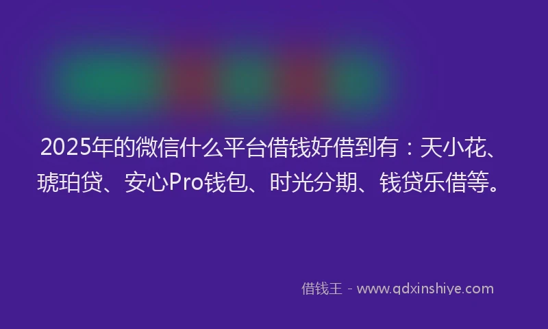 2025年的微信什么平台借钱好借到有：天小花、琥珀贷、安心Pro钱包、时光分期、钱贷乐借等。