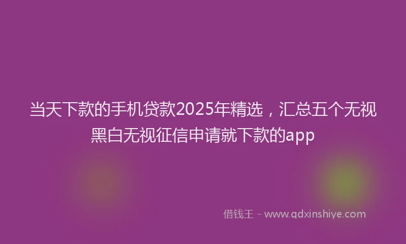 当天下款的手机贷款2025年精选，汇总五个无视黑白无视征信申请就下款的app