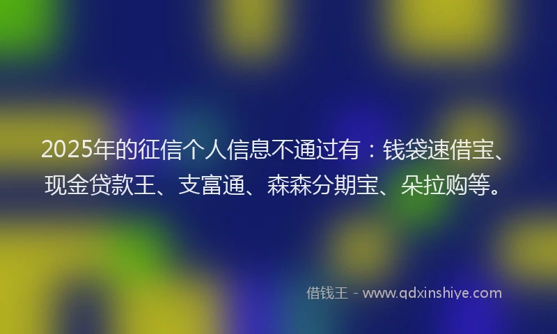 2025年的征信个人信息不通过有：钱袋速借宝、现金贷款王、支富通、森森分期宝、朵拉购等。
