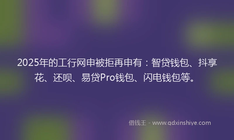 2025年的工行网申被拒再申有：智贷钱包、抖享花、还呗、易贷Pro钱包、闪电钱包等。