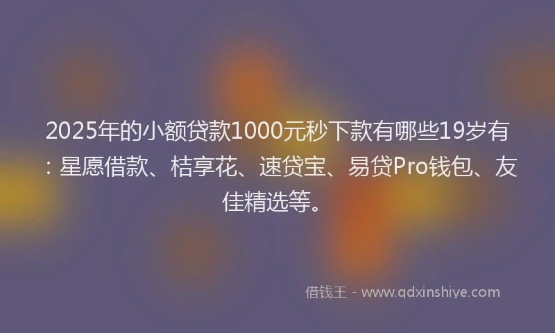 2025年的小额贷款1000元秒下款有哪些19岁有：星愿借款、桔享花、速贷宝、易贷Pro钱包、友佳精选等。