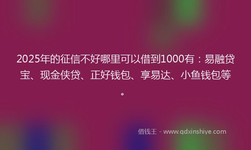 2025年的征信不好哪里可以借到1000有：易融贷宝、现金侠贷、正好钱包、享易达、小鱼钱包等。