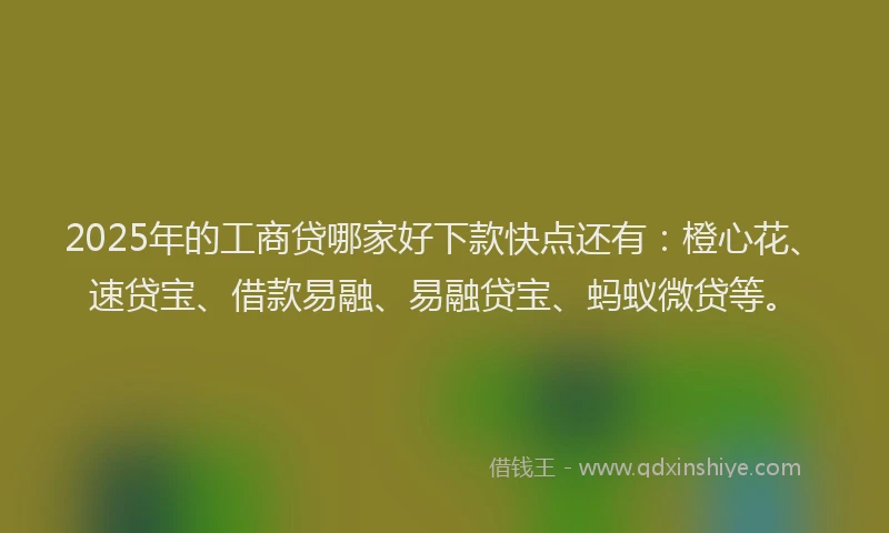 2025年的工商贷哪家好下款快点还有：橙心花、速贷宝、借款易融、易融贷宝、蚂蚁微贷等。