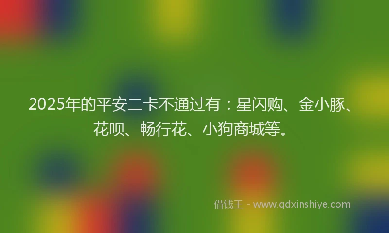 2025年的平安二卡不通过有：星闪购、金小豚、花呗、畅行花、小狗商城等。