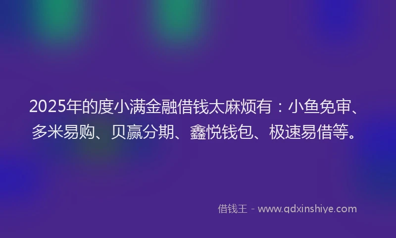2025年的度小满金融借钱太麻烦有：小鱼免审、多米易购、贝赢分期、鑫悦钱包、极速易借等。