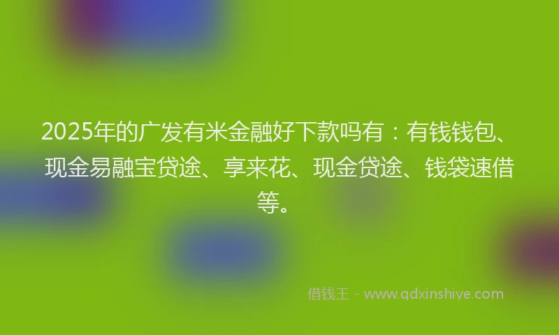 2025年的广发有米金融好下款吗有：有钱钱包、现金易融宝贷途、享来花、现金贷途、钱袋速借等。