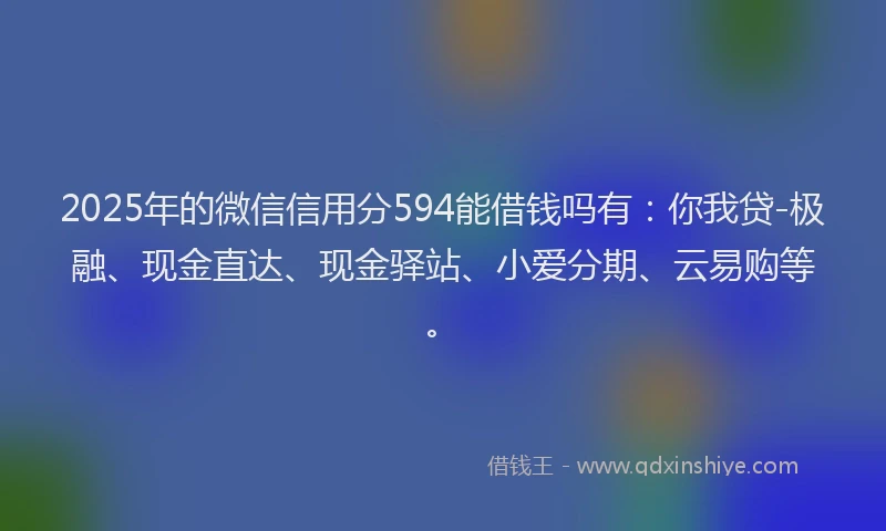 2025年的微信信用分594能借钱吗有：你我贷-极融、现金直达、现金驿站、小爱分期、云易购等。