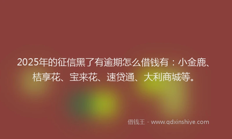 2025年的征信黑了有逾期怎么借钱有：小金鹿、桔享花、宝来花、速贷通、大利商城等。