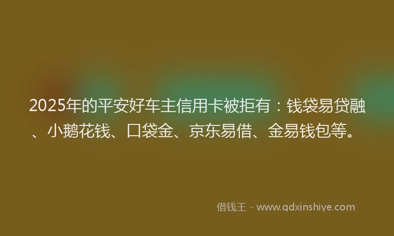 2025年的平安好车主信用卡被拒有：钱袋易贷融、小鹅花钱、口袋金、京东易借、金易钱包等。