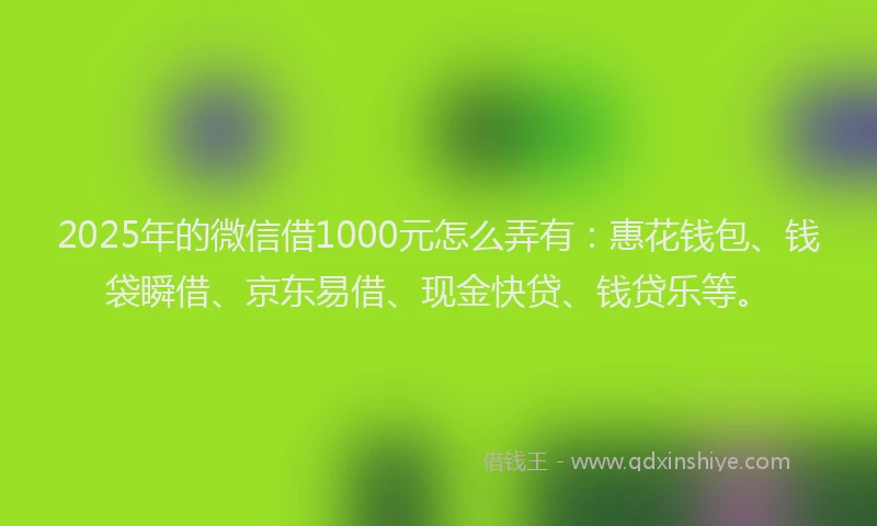 2025年的微信借1000元怎么弄有：惠花钱包、钱袋瞬借、京东易借、现金快贷、钱贷乐等。