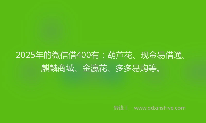 2025年的微信借400有：葫芦花、现金易借通、麒麟商城、金瀛花、多多易购等。