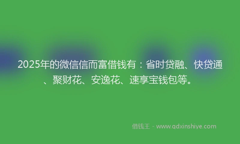 2025年的微信信而富借钱有：省时贷融、快贷通、聚财花、安逸花、速享宝钱包等。